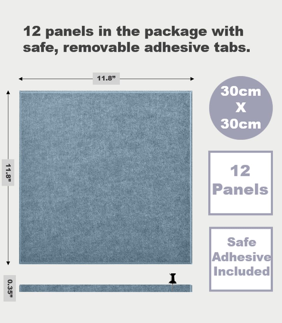 DECORITA Blaue Filz-Pinnwand, 119,4 x 88,9 cm, Filz-Wandfliesen (12er-Pack), große Kork-Pinnwand-Alternative für Büro, Zuhause und Klassenzimmer, blaue Klassenzimmer-Dekoration, Bürobedarf, Graublau