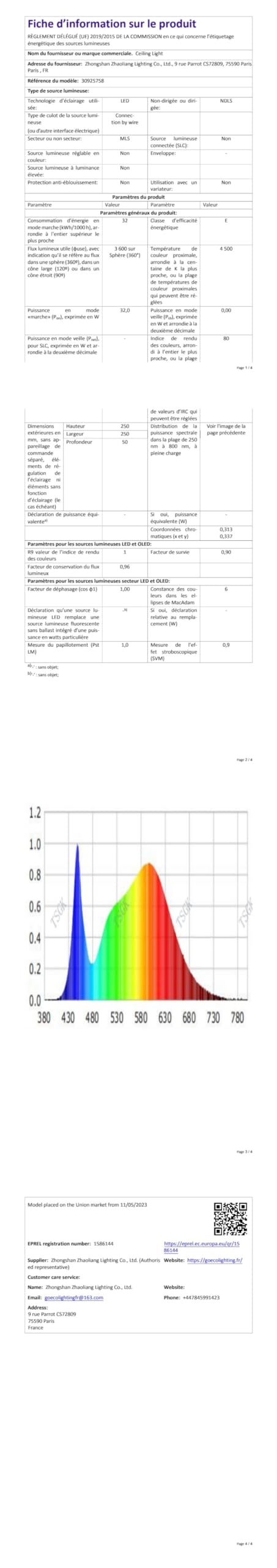 32W Plafon LED Techo, Lamparas de Techo LED Moderna 3600LM, 4500K Luz Natural IP54 Impermeable, Luz de Techo Para Baño Cocina Pasillo Balcón 25CM