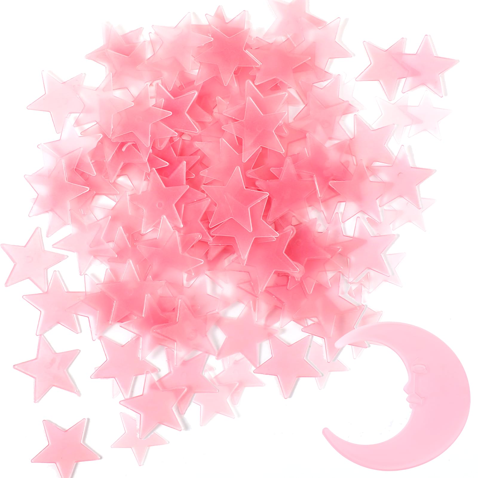 Leuchtsterne Rosa, 100 Sterne & 1 Mond Leuchtende Sterne für die Decke, Plastische Pinke Fluoreszierende 3D Leuchtende Wandaufkleber mit Klebepads, für Jungen- und Mädchenzimmer Dekoration