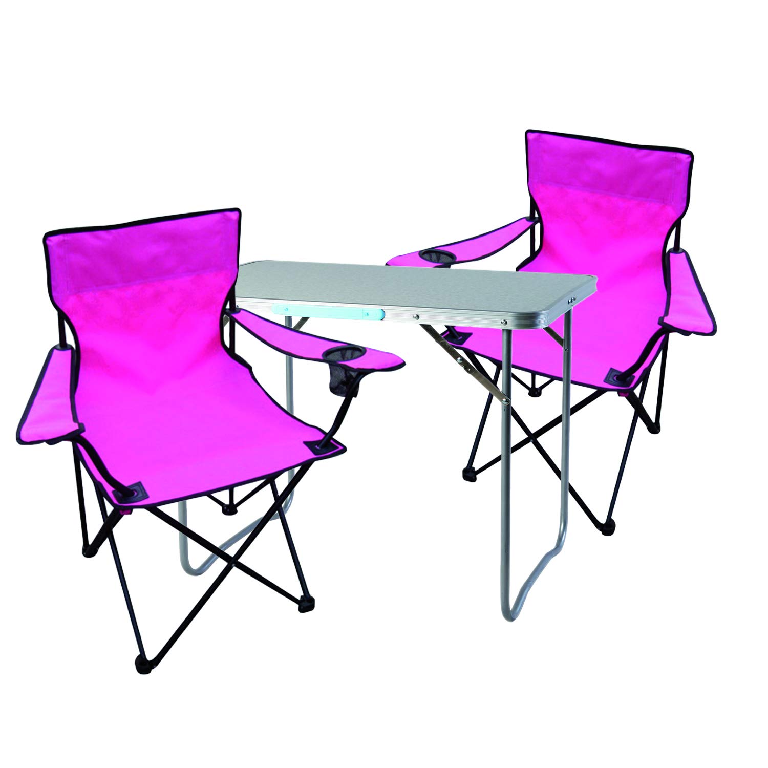 Mojawo 3 Pezzi. Set di mobili da Campeggio in Alluminio, 70 x 50 x 59 cm, 1 Tavolo da Campeggio con Maniglia e 2 sedie da Pescatore, sedie Pieghevoli da Campeggio, Rosa
