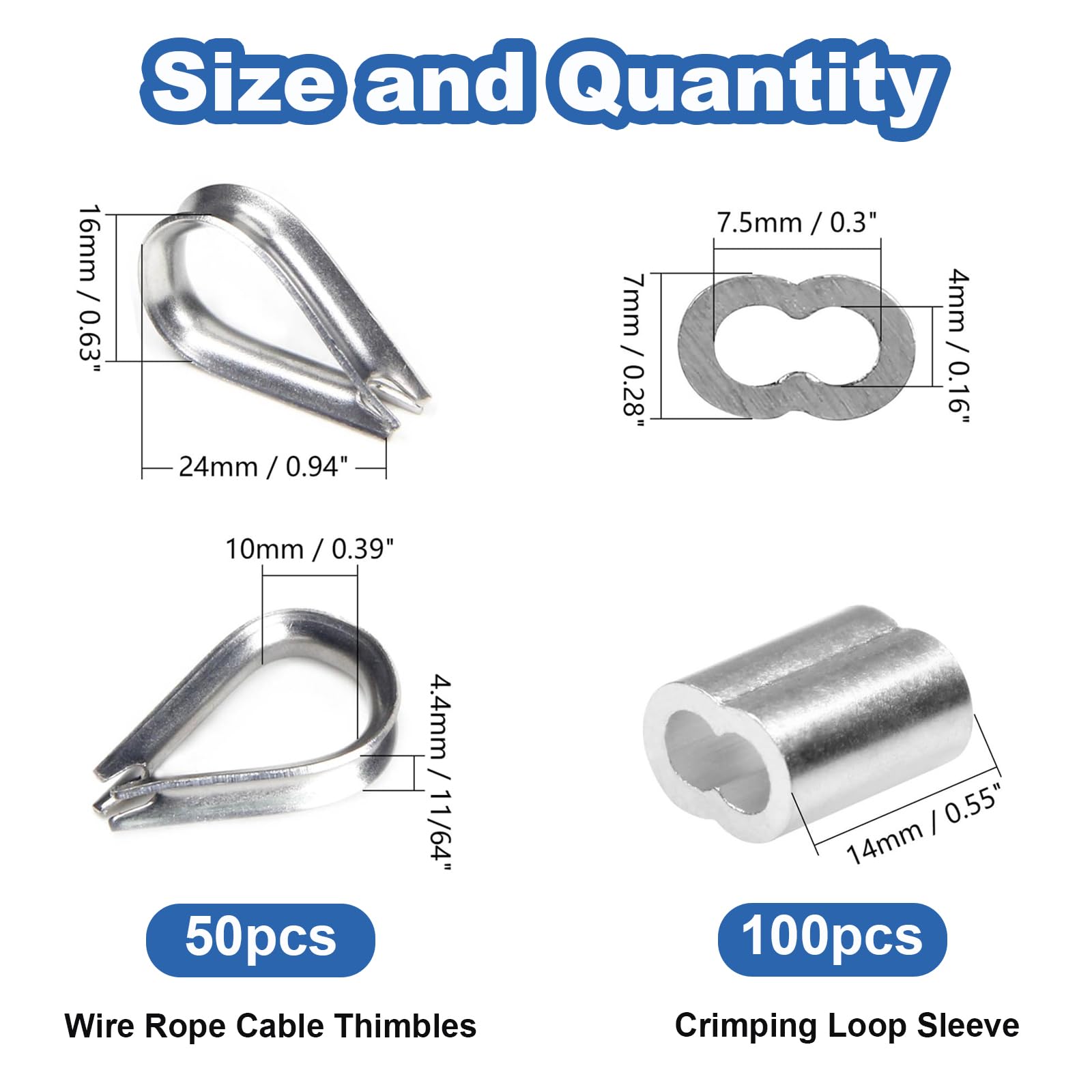 TooTaci 200 Pcs 1/16-inch Aluminum Wire Rope Sleeves Clips Aluminium - View #13