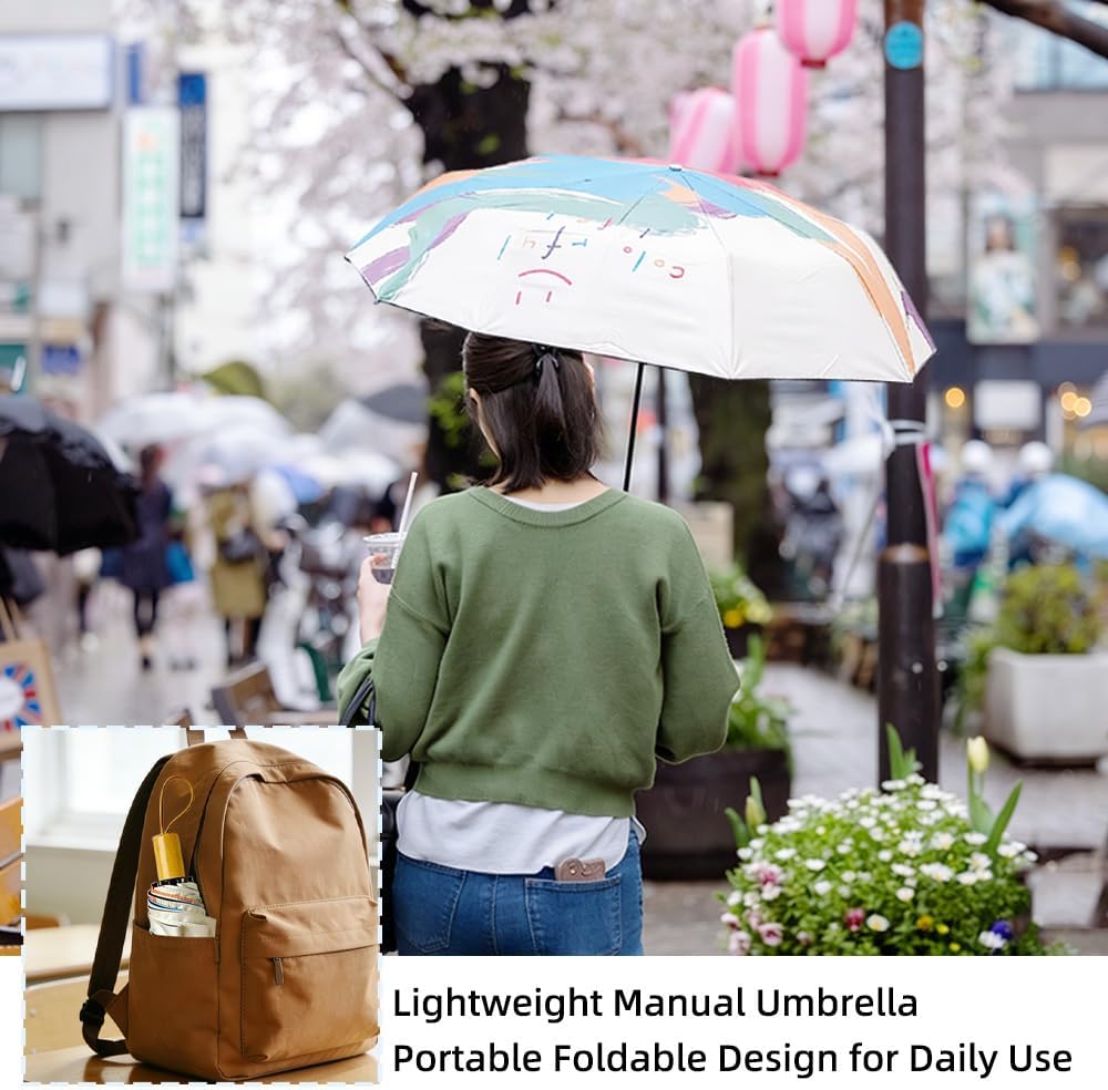 Compact Travel Umbrella, Windproof Reinforced Canopy Sturdy Folding Portable Umbrella 99.9% UV Protection Parasol with Black Anti-UV Coatingfor Rain Sun Men and Women Gifts Colorful Pattern