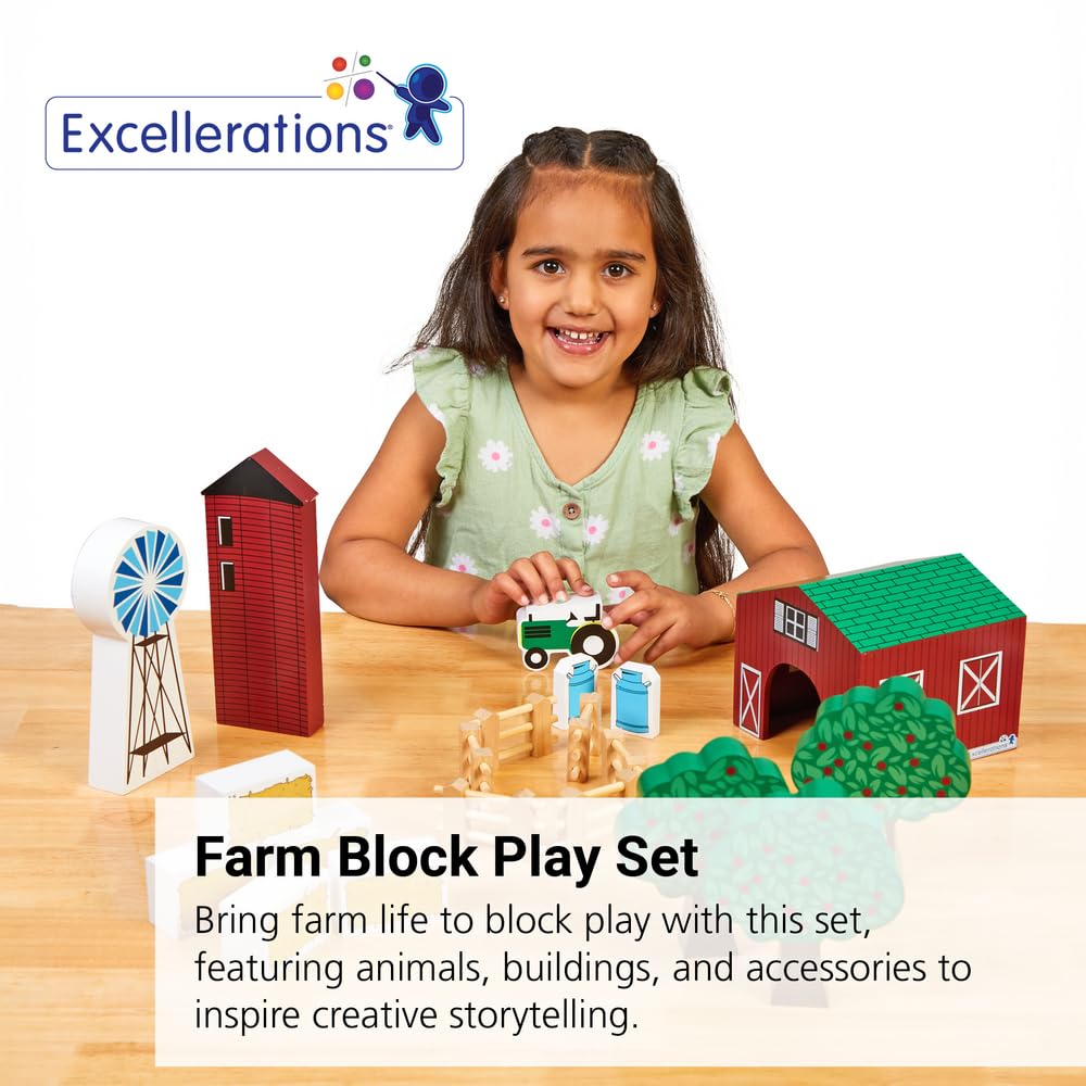 Excellerations Farm Block Play Set, 25 Pieces, Gift, Role-Play, Preschool Educational Toy, Ages 3 Years and Up (Item # Farmer)
