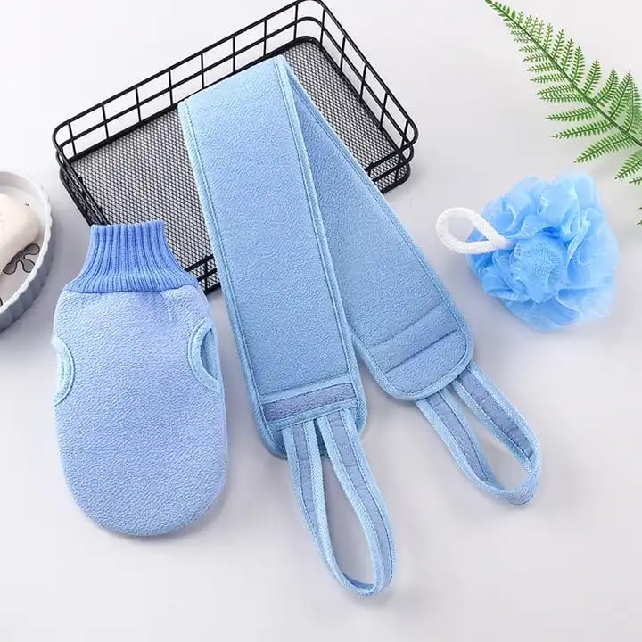 MURTISIDDH Lint-Free Bath Scrubber Set with Soft Brush and Water Absorption - Portable and Reusable Back Scrubber Shower Ball- 3Pc Set