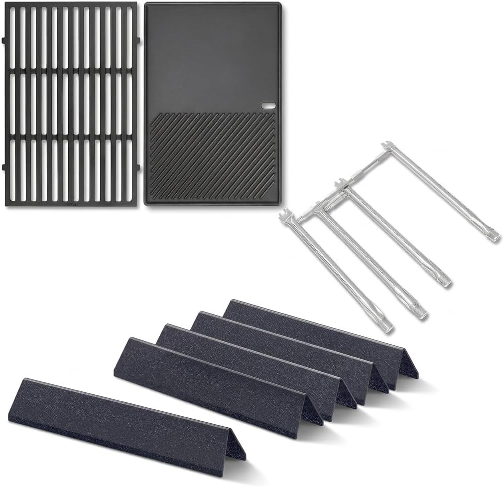 QuliMetal Grill Griddle and Grates and 69787 Burner & 7636 Flavorizer Bars for Weber Spirit 330, Spirit 335, Spirit 300 Grill with Front Control Knobs