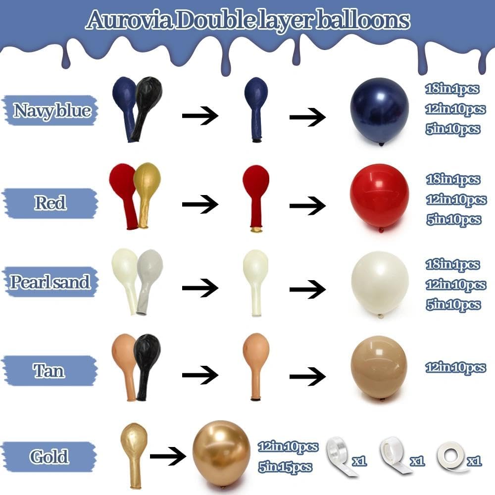 Red Blue Garland Double Stuffed Ruby Red Roy Double Stuffed Ruby Red Royal Blue Pearl White Sand Different Sizes 18In 12In 5In Balloon Arch Kit For Baby Shower Gender Reveal Birthday Party Decorations