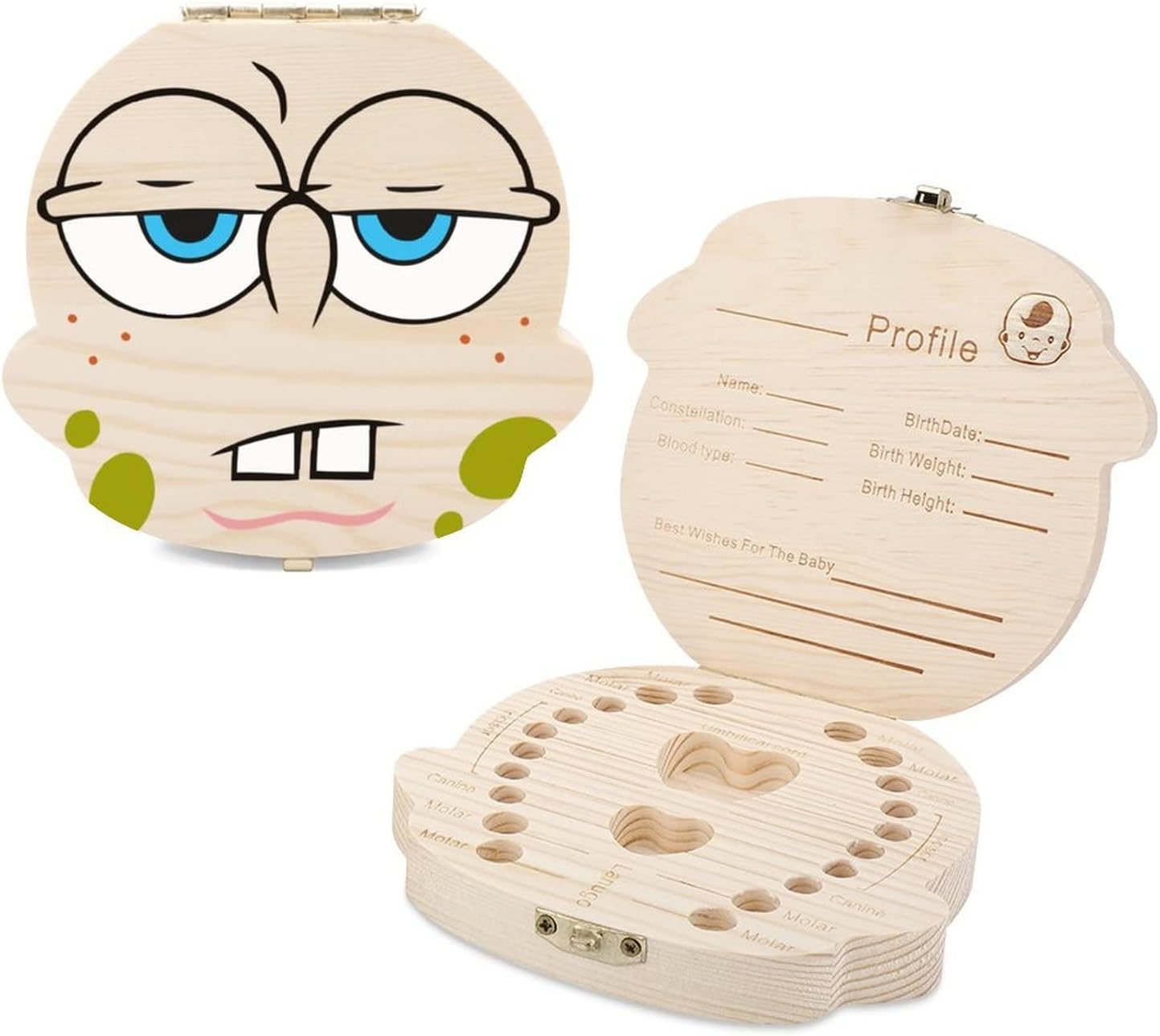 スポンジボブ 乳歯ケース 木製 乳歯入れ 乳歯ボックス 胎毛ケース 可愛い 乳歯箱 軽量 歯