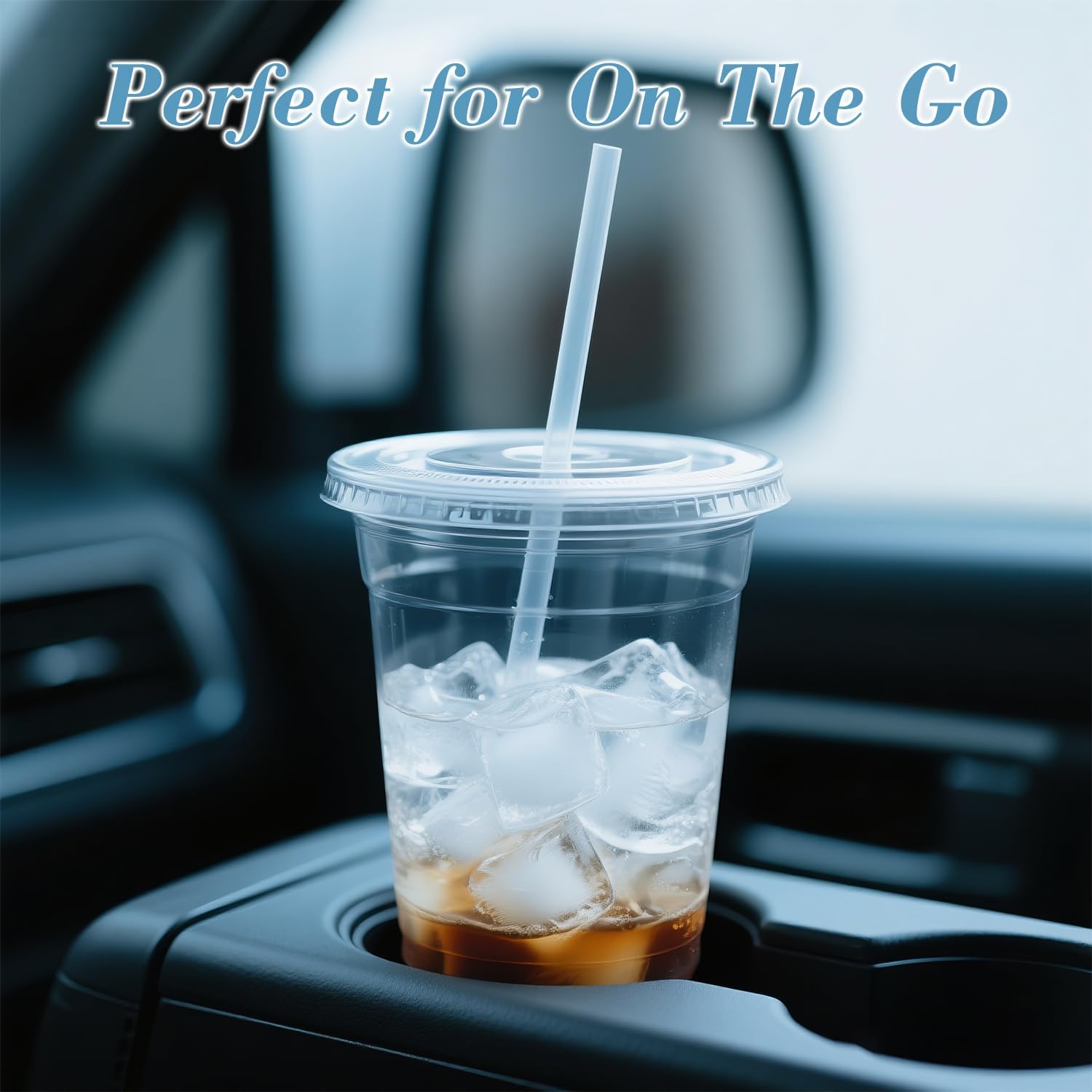 Ginkgo 100 Pack 24oz Clear Plastic Cups with Lids and Straws - Disposable Iced Coffee Cups for Smoothies, Lemonade