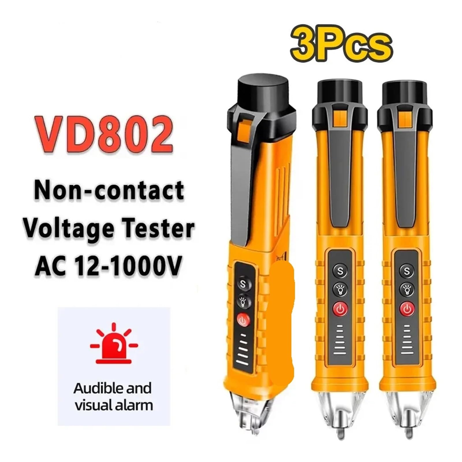 Penna rilevatore di tensione senza contatto VD802, 3 pezzi - CA 12V-1000V, stile penna, indicatore elettrico a LED