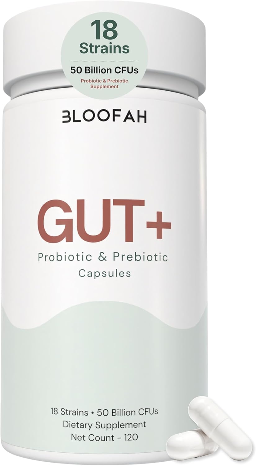 Gut+ Probiotic & Prebiotic Capsules for Women – 50 Billion CFU, 18 Strain Formula with Cranberry Extract – Daily Gut, Digestive & Balance Support – Clean Label Supplement – 120 Capsules
