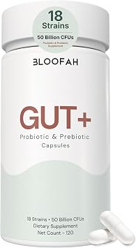 Gut+ Probiotic & Prebiotic Capsules for Women 50 Billion CFU, 18 Strain Formula with Cranberry Extract Daily Gut, Digestive & Balance Support Clean Label Supplement 120 Capsules