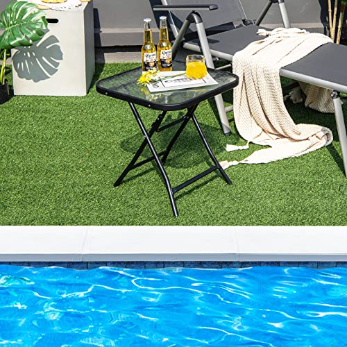 Happygrill HG1463 18 Inch Folding Square Glass Side Table thumb #1