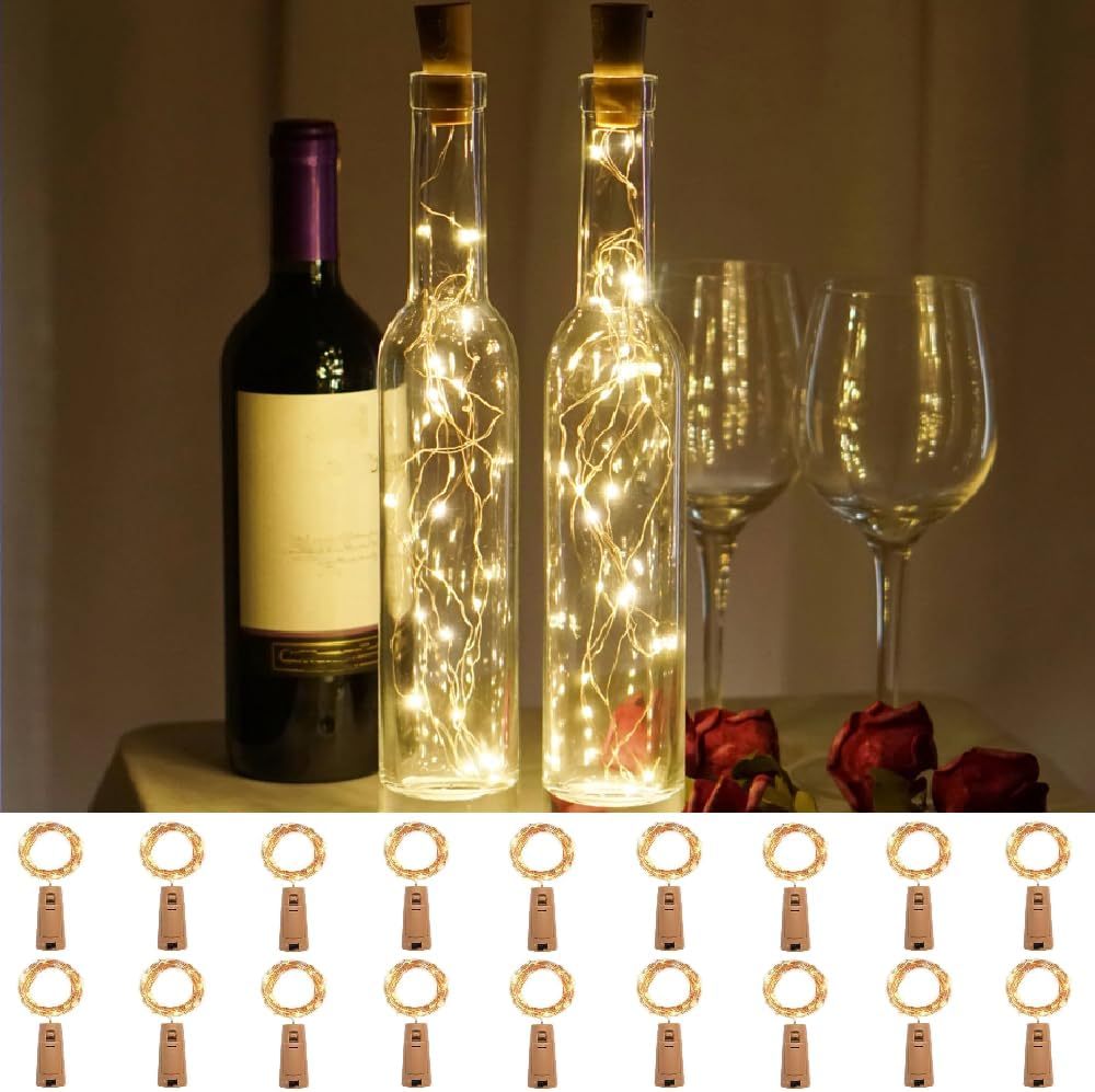 18 Pack Wine Bottle Cork Lights, 20 LED Waterproof Fairy String Lights with Batteries for DIY Jars, Weddings, Christmas, Party Decor (Warm White)