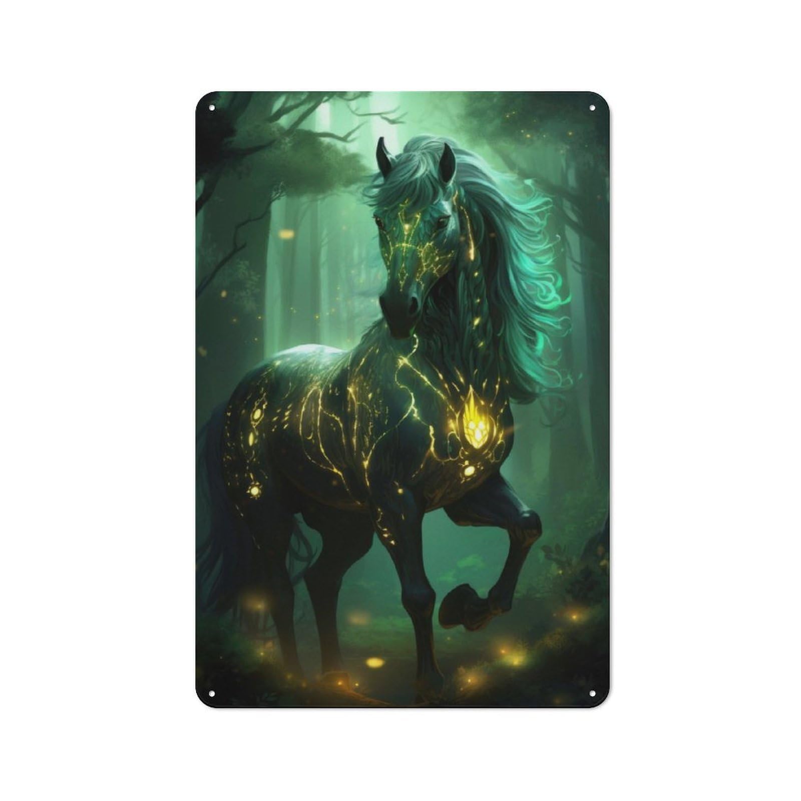 Simple Retro Magic Forest Horse Tin Sign 30x20cm, Study Room Decor for Home Office, Reading Corner Or Bedroom