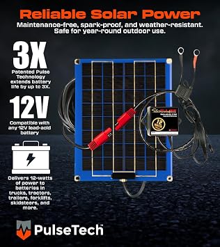 PulseTech SolarPulse SP-12 Solar Battery Charger Maintainer, 12-Watt
