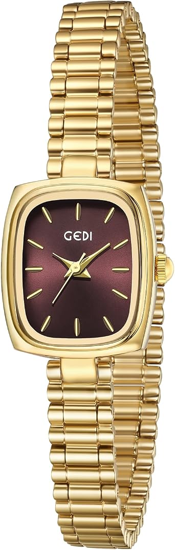 FORSINING Square Small Gold Watch Women Quartz Wrist Watch with Gold Stainless Steel Band, gold-purple, Bracelet Type