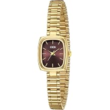 FORSINING Square Small Gold Watch Women Quartz Wrist Watch with Gold Stainless Steel Band, gold-purple, Bracelet Type