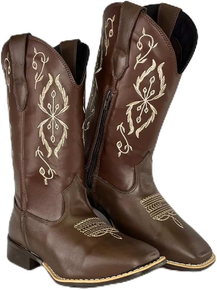 Bota Texana Feminina em Couro Legítimo Cano Bordado Tribal Modelo Haras Kapell