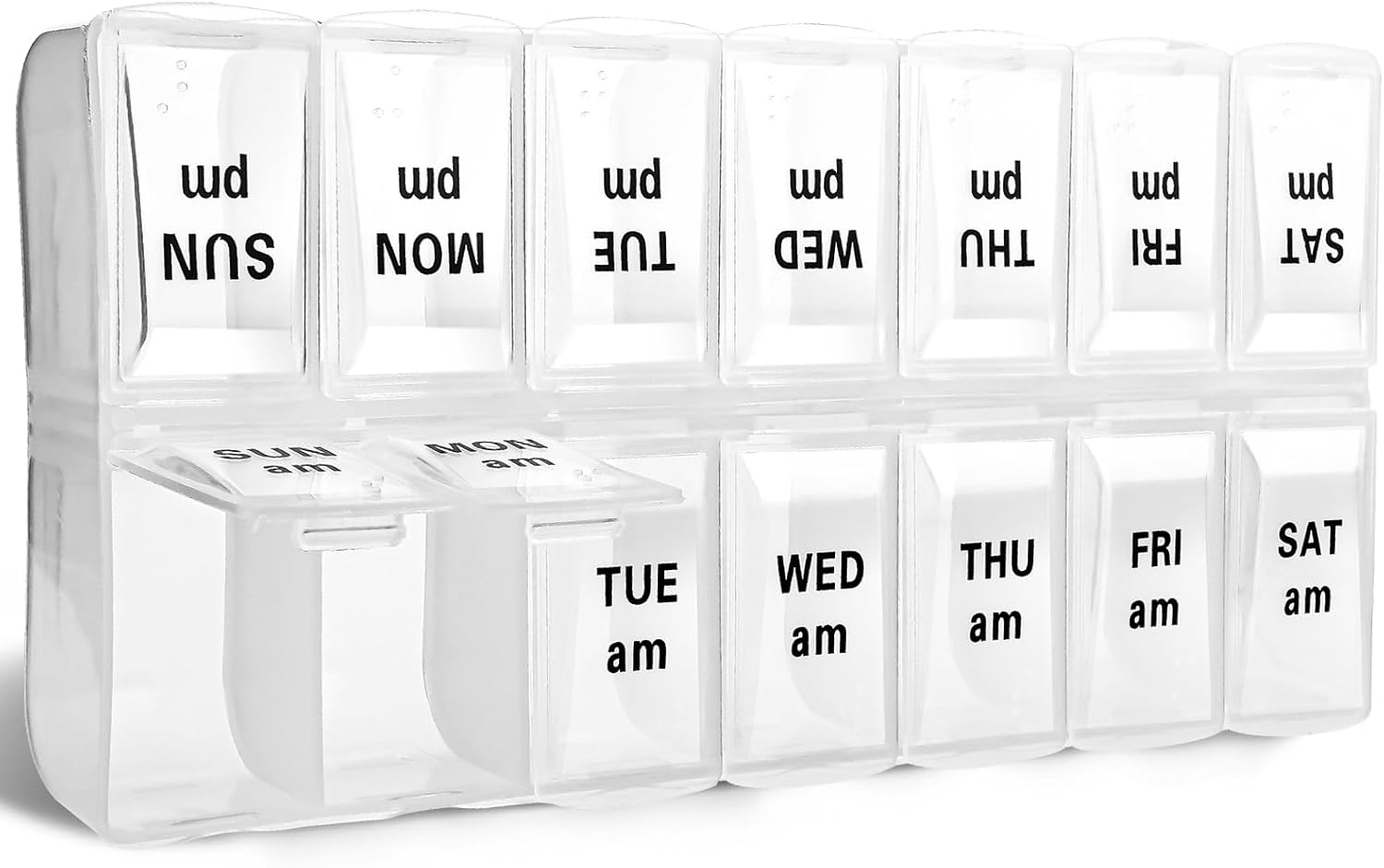 WLLHYF 7 Day Pill Organizer 2 Times a Day, Push Button (7