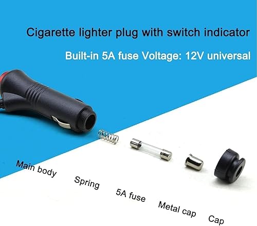 Miniatura 6 de Adaptador de cable de enchufe de encendedor de cigarrillos universal para motocicleta, camión, automóvil, encendedor macho con botón de interruptor