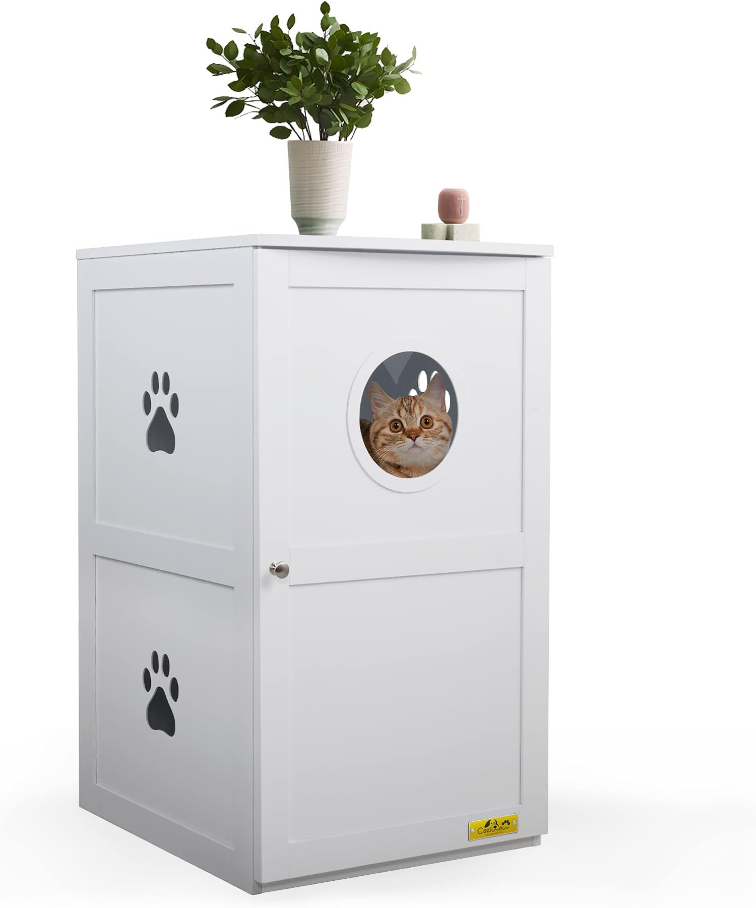 COZIWOW Enclosed Litter Box Enclosure Furniture Hidden Cabinet,Cat Washroom Bench,Litter House Litterbox Cover,Dog Proof Cat Feeding Station Nightstand Table for Large Cat Kitten Kitty