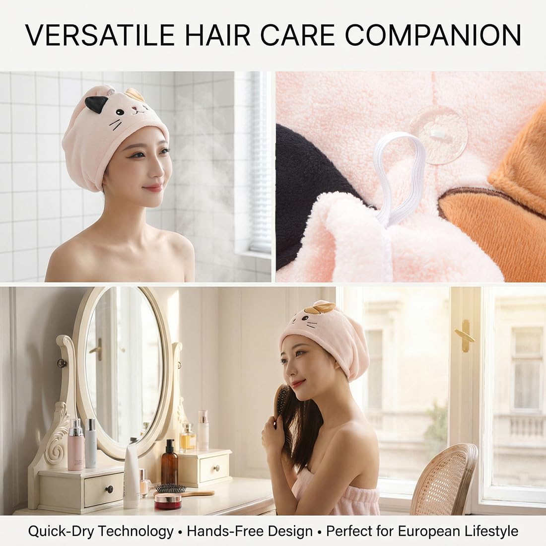 1 Pezzo Anti-Frizz Asciugamano per Capelli in Microfibra con Bottone, Turbante Asciugacapelli Morbido e Assorbente per Ragazze (Rosa)