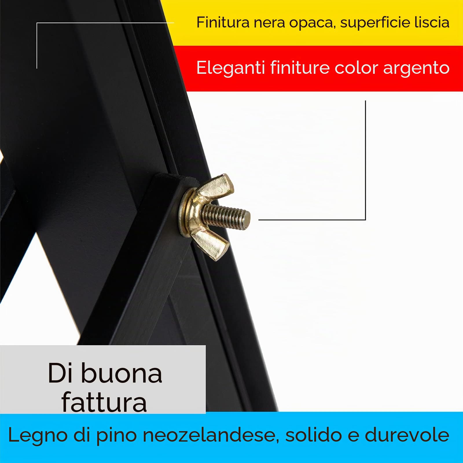 MEEDEN Cavalletto per Pittura Legno, Grande Regolabile Cavalletto per Dipingere 145-193 cm, Design a Forma di A Cavalletto per Pittura Sostiene Tele fino a 109cm, Nero