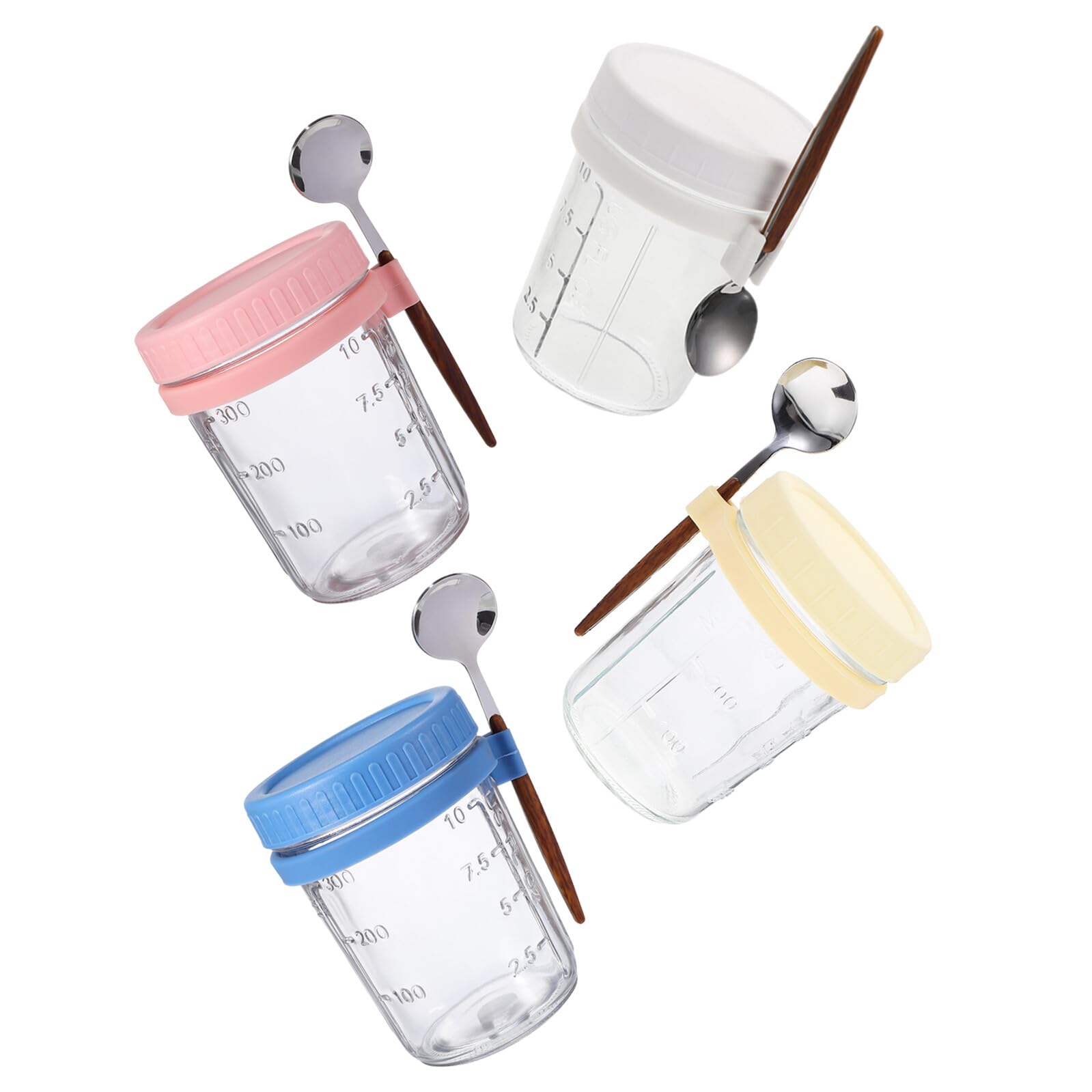 Recipientes de Vidrio 4 Piezas con Cuchara 350ml, para Avena Nocturna