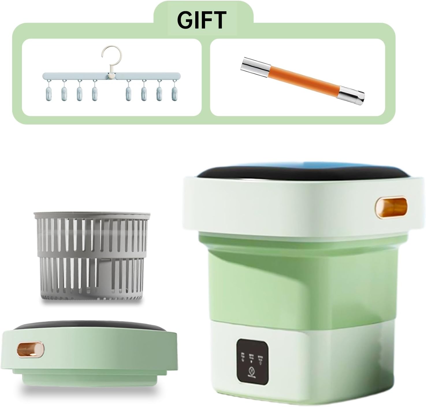 Portable Washing Machine,Mini Washer,17L Upgraded Large Capacity Foldable Washer.Deep Cleaning Baby Clothes,Pet clothing,Small Clothes,Underwear,socks.Suitable for Apartments,Dormitories,Hotels(Green)