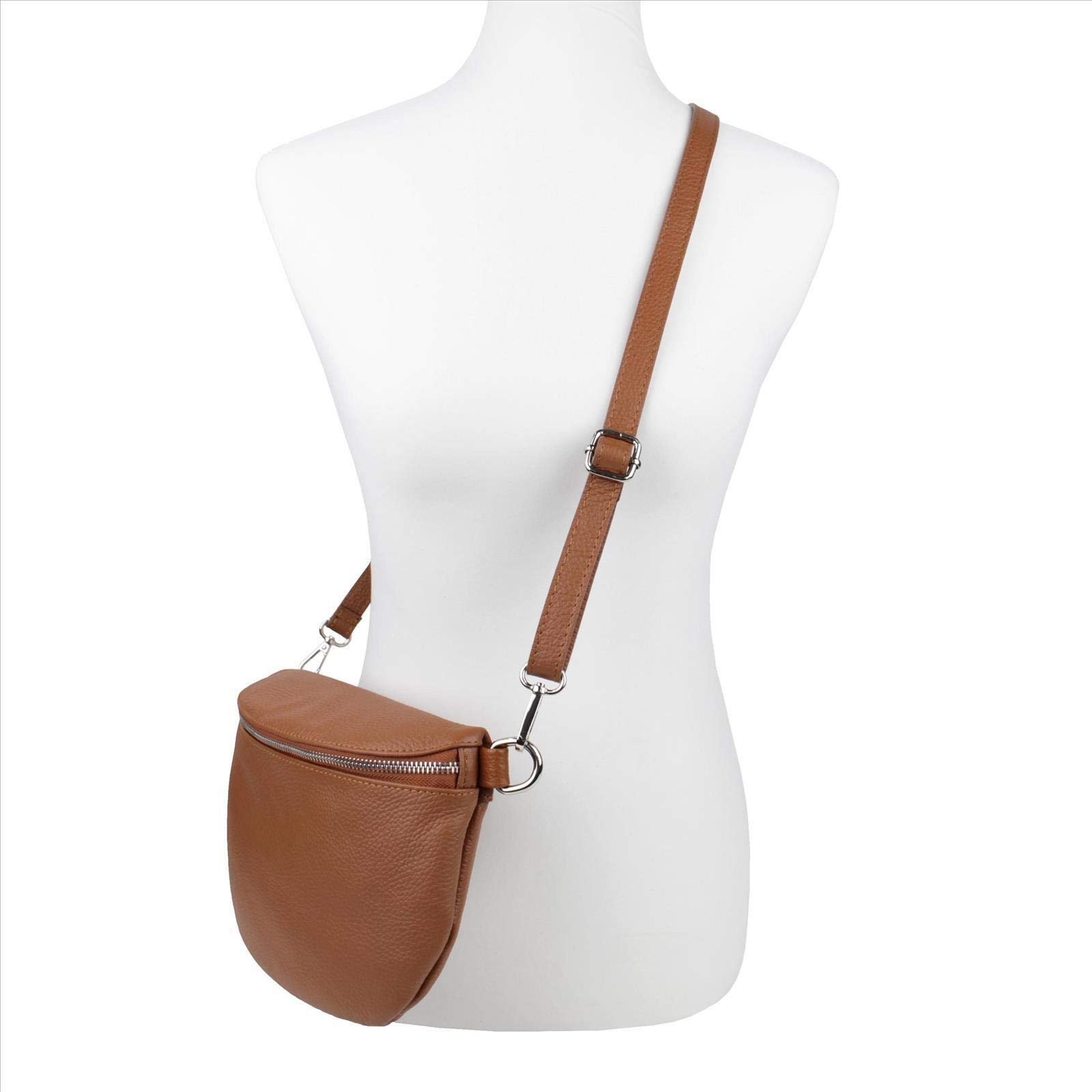 OBC Made in Italy Damen Leder Tasche Gürteltasche Crossbody Hüfttasche Bauchtasche Umhängetasche Cross-Over Bodybag Schultertasche Handytasche