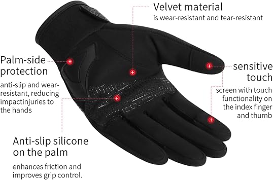 Motorcycle Gloves for Men Women, Full Finger Touchscreen Motorbike Gloves for BMX ATV MTB Riding, Road Racing, Cycling, Climbing, Motocross