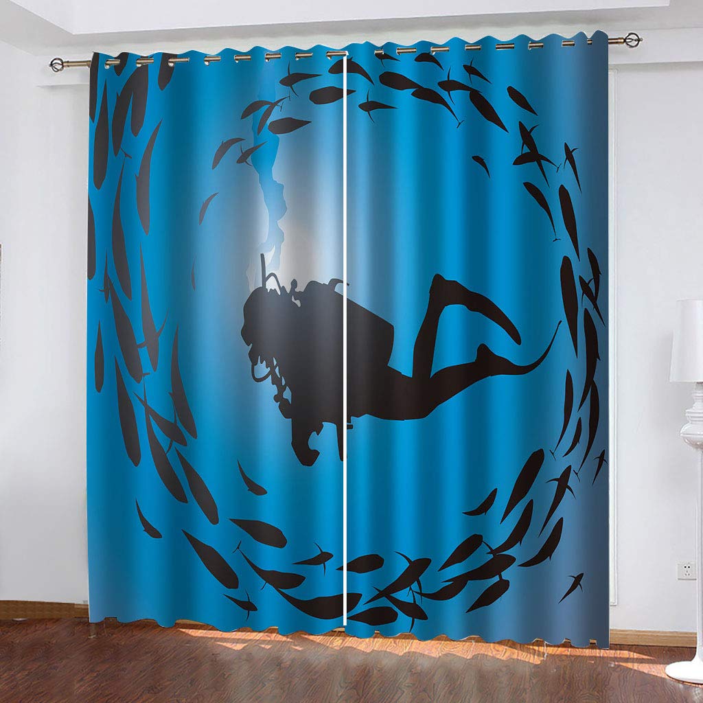 Rideaux de fenêtre pour chambre et cuisine motif plongeur 3D créant une ambiance moderne relaxante