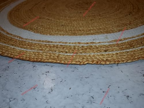 Miniatura 5 de Vipanth - Alfombra de yute natural trenzada a mano, redonda, hecha a mano para decoración del hogar (6 pies redondos (72 x 72 pulgadas), línea beige