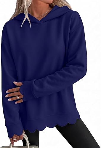 ASUIU Scalloped Edge Hoodie Women Oversized Crewneck Casual 