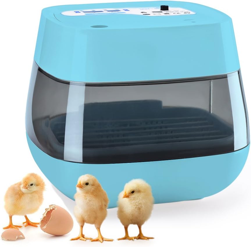 Egg Incubator, 9-16 Digital Fully Automatic Household Micro Mini Incubator for Chicken Eggs, Poultry Hatcher for Chickens Ducks Goose Birds,Fresh Blue