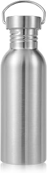 Volhoply 22oz Uninsulated Single Walled Water Bottle, Stainless Steel Reusable Water Bottles with Handle, BPA Free & Plastic Free 18/8 304 Metal Water Bottles for Camping, Hikers, Cyclists