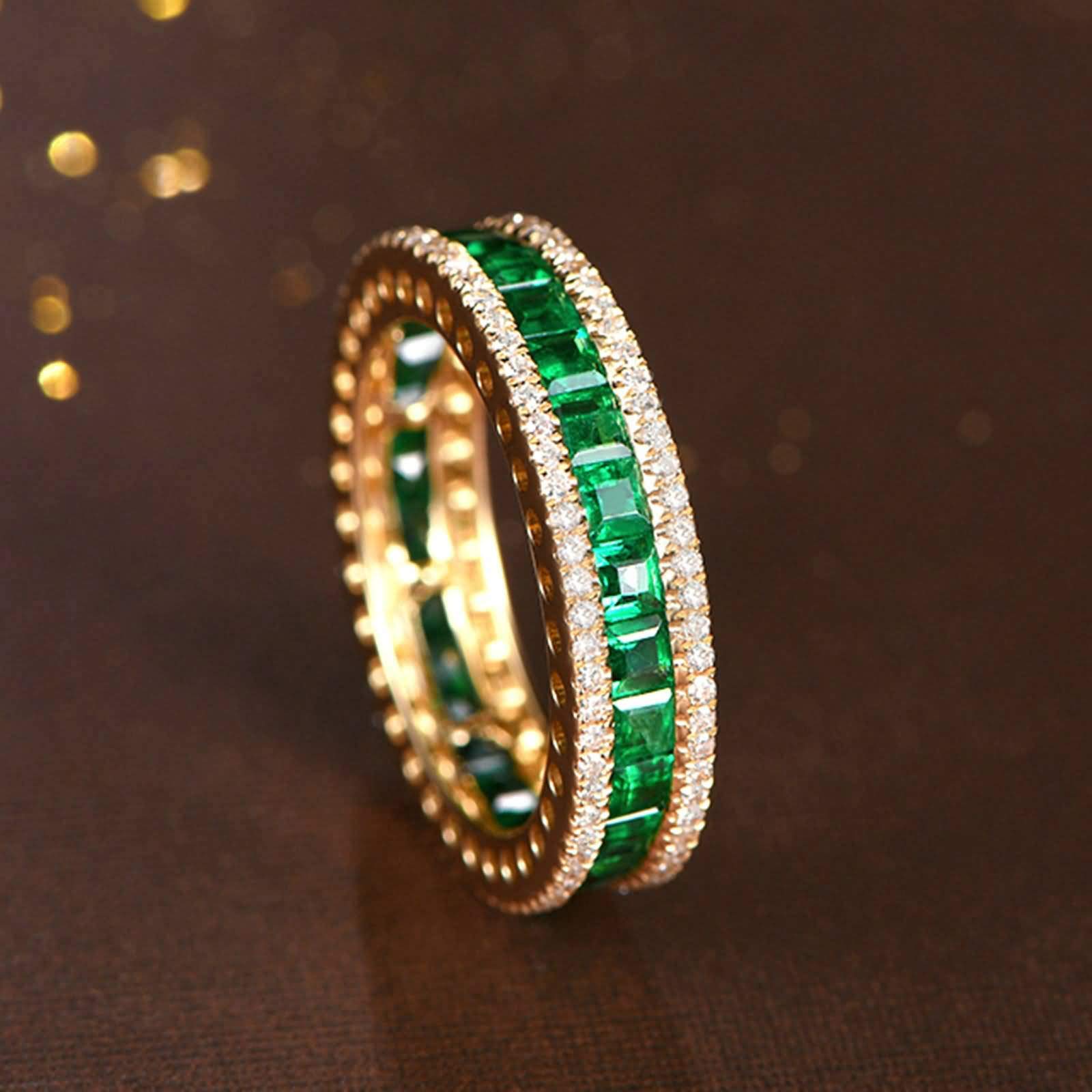 Damskie obrączki ślubne 18-karatowe żółte złoto okrągłe inkrustowane 3,5 ct szmaragd z diamentami 0,45 ct złoty zielony pierścionek zaręczynowy pierścionek ślubny e Żółte złoto 18K, R 1/2, colore: Złoty, cod. BSL14W6SZ3209