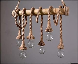 Hanging Lamp Six Head Bamboo Hemp Rope Pendant Light Chandelier Ceiling Lights Lamp Holder E27 For Cafe Bar Restaurant Creative Chandelier