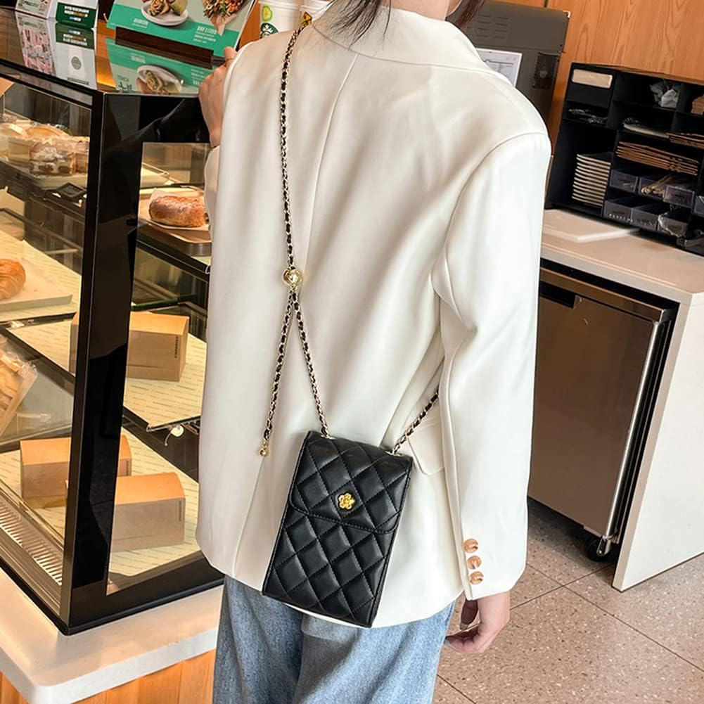 Women Quited Square Flap Shoulder Bag Fancy Chain Strap Clutch Purse Cross-body Satchel Handbag