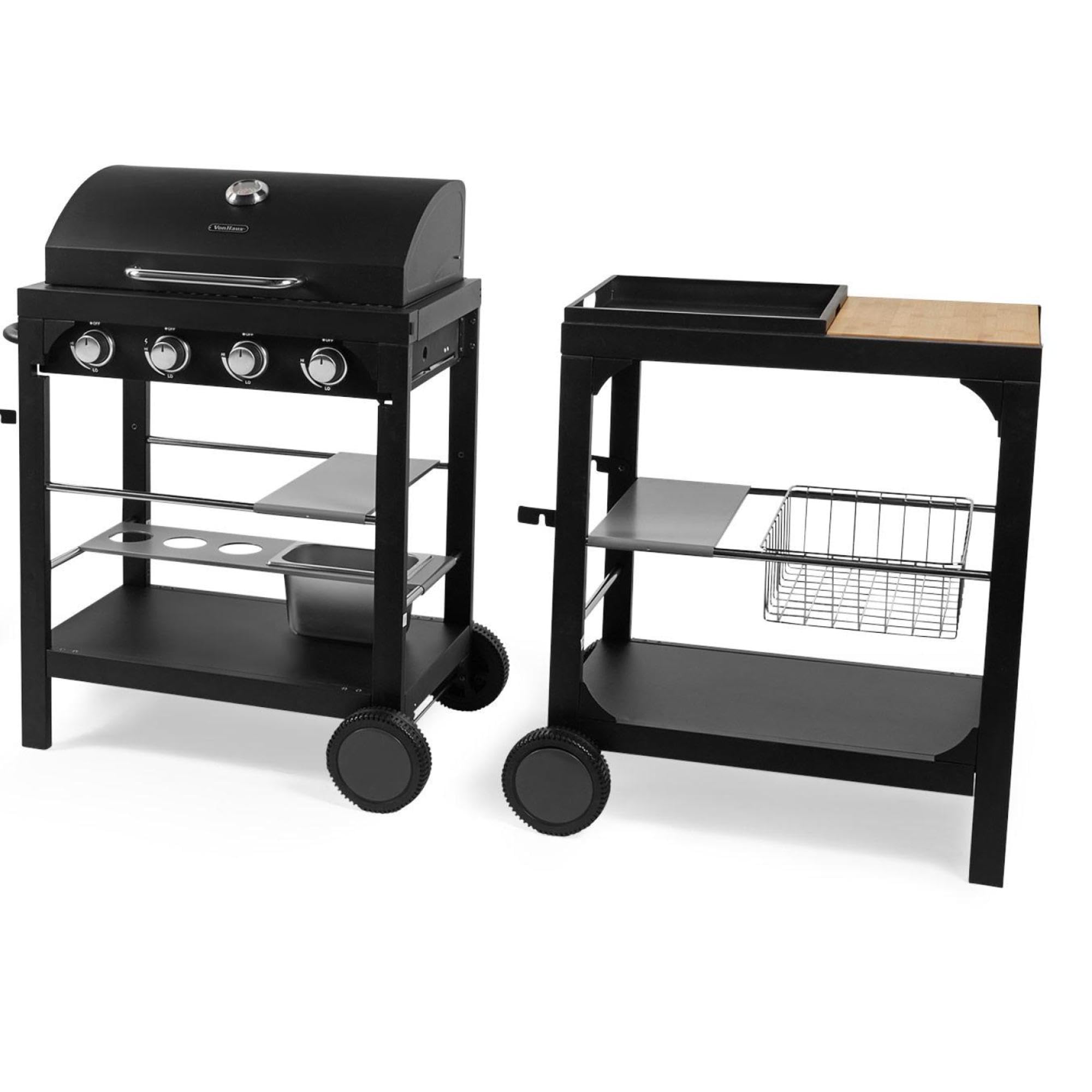VonHausModular Gas Outdoor Kitchen Barbecue – Stainless Steel Food Grill & Food Preparation/Serving Cart – 4 Burner – Portable, Customisable, Interlocking