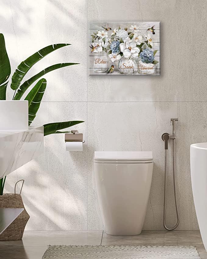 Miniatura 6 de Decoración de pared con diseño de flores de granja, arte rústico de colibrí blanco, floral, decoración de pared, para relajarse y relajarse, letrero