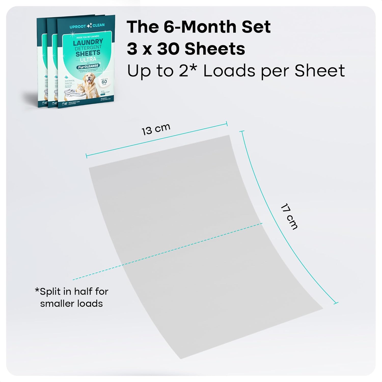 Uproot Clean Laundry Sheets Ultra - 90 Pack - Fresh Scent: Extra-Large Enzyme-Powered Laundry Detergent Sheets Made in USA - Eliminate Clinging Fur, Pet Odors, & Messy Residue - Up to 180 Loads