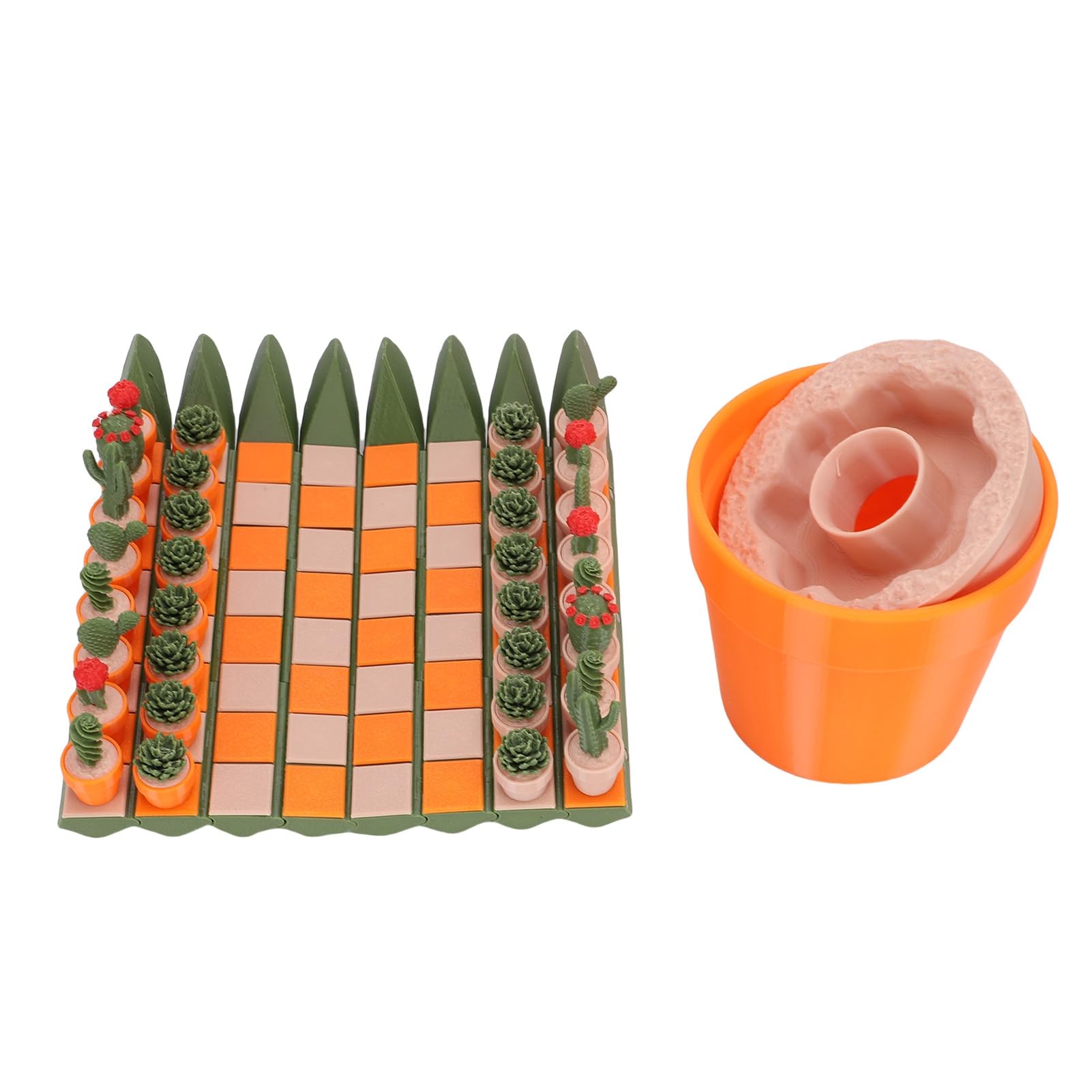 Focket Tragbares Schachspiel, 3D-gedrucktes Kakteen-Schachspiel, Magnetisches Rollbrett mit 32 Premium-Spielsteinen und Befestigungsring für Reisespiele für Pflanzenliebhaber