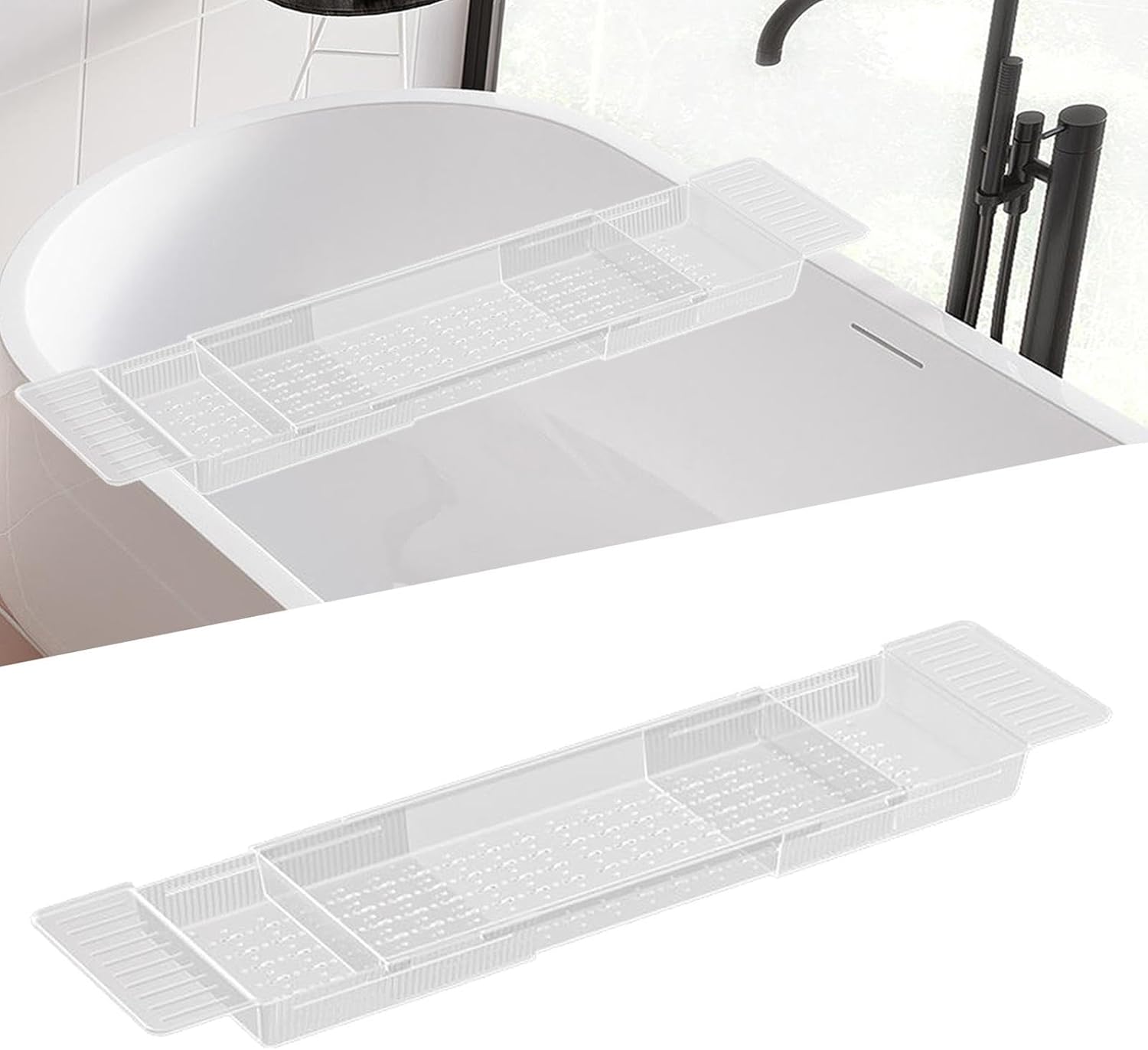 Bathtub Tray Caddy Bathtub Table Shelf Expandable Bath Tray Book Stand Acrylic SPA Tool for Men Women Couples Laptop Reading Green(Clear)