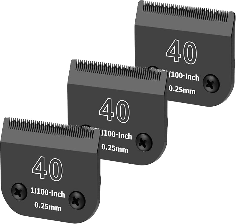 Lâminas de Reposição para Máquina de Tosa de Cães 40# em Aço Inoxidável, Compatíveis com Andis, Oster A5 e Wahl KM-10, Corte de 0,25 mm, YAZIYIR, Pacote com 3