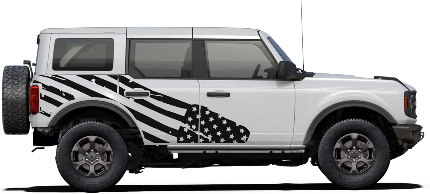 Side Big US Flag Graphics Stickers Decals Compatible with Ford Bronco (Black)
