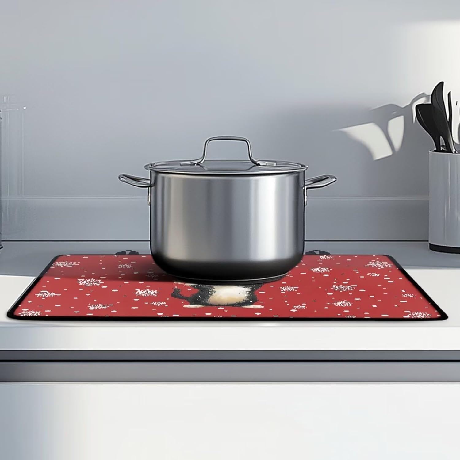 Christmas Cat Fireproof & Waterproof Glass Stovetop Cover - Extra Large 21x29 Dish Drying Mats for Kitchen - Heat Resistant Flat Top Stove & Oven Top Cover