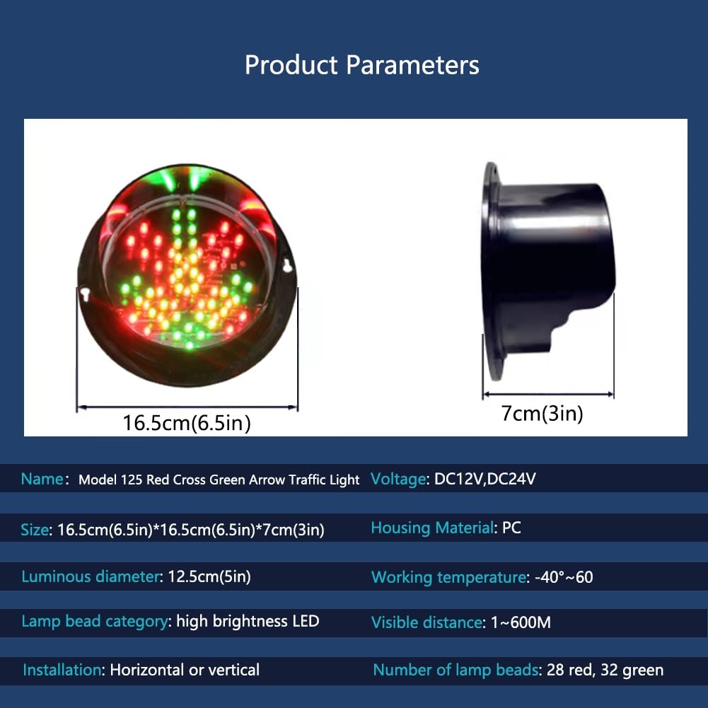 Światła LED z czerwonym krzyżem i zieloną strzałką - 5 cali (125 mm) wodoodporne światło stopu LED do garażu, ulicy, dekoracja doku - DC12V i DC24V Model 125 24V