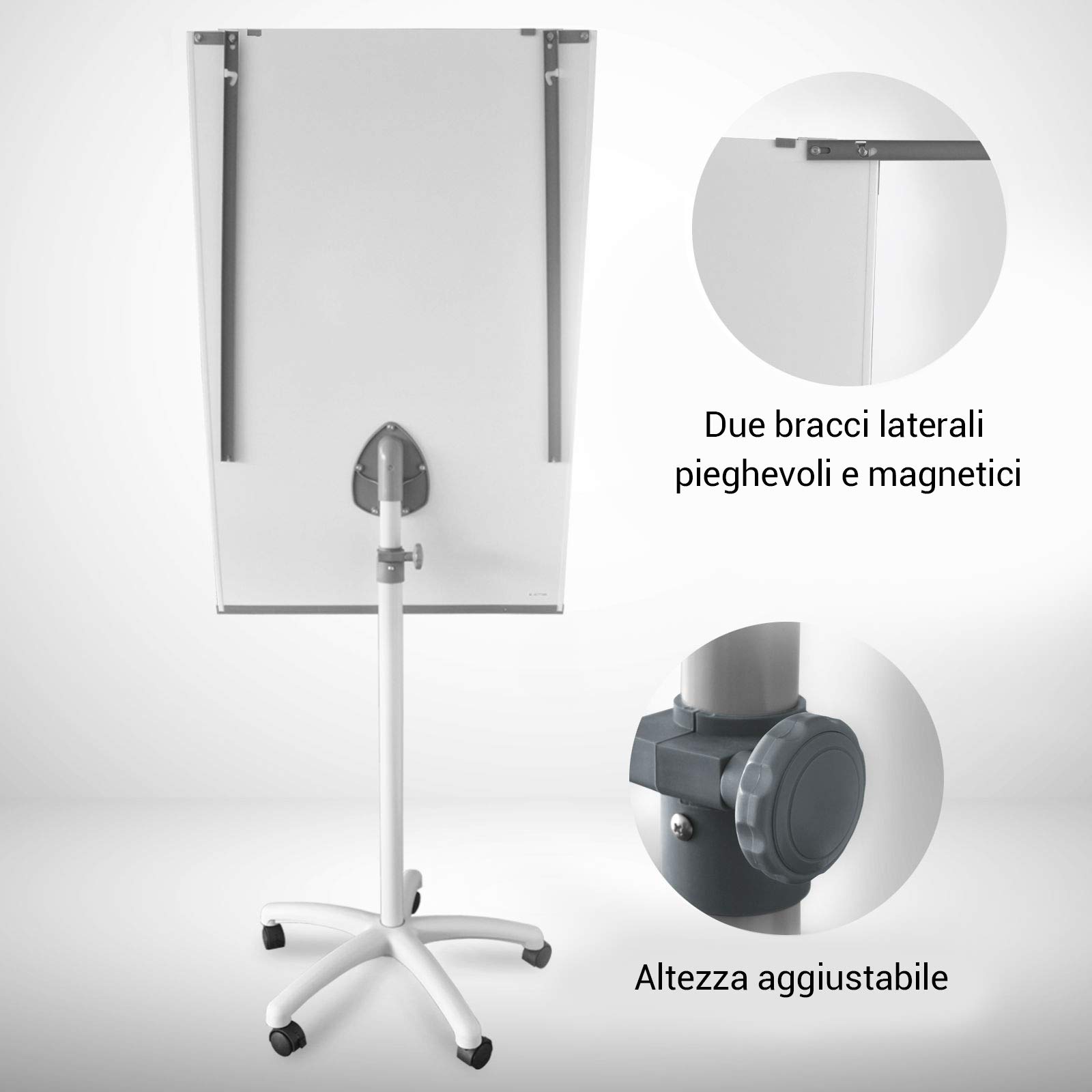 Lavagna Fogli Mobili - Lavagna Magnetica con Cavalletto a Rotelle Bloccabili, Lavagna Portablocco, Doppia Funzione ed Altezza Regolabile fino a 225 cm - Pirania