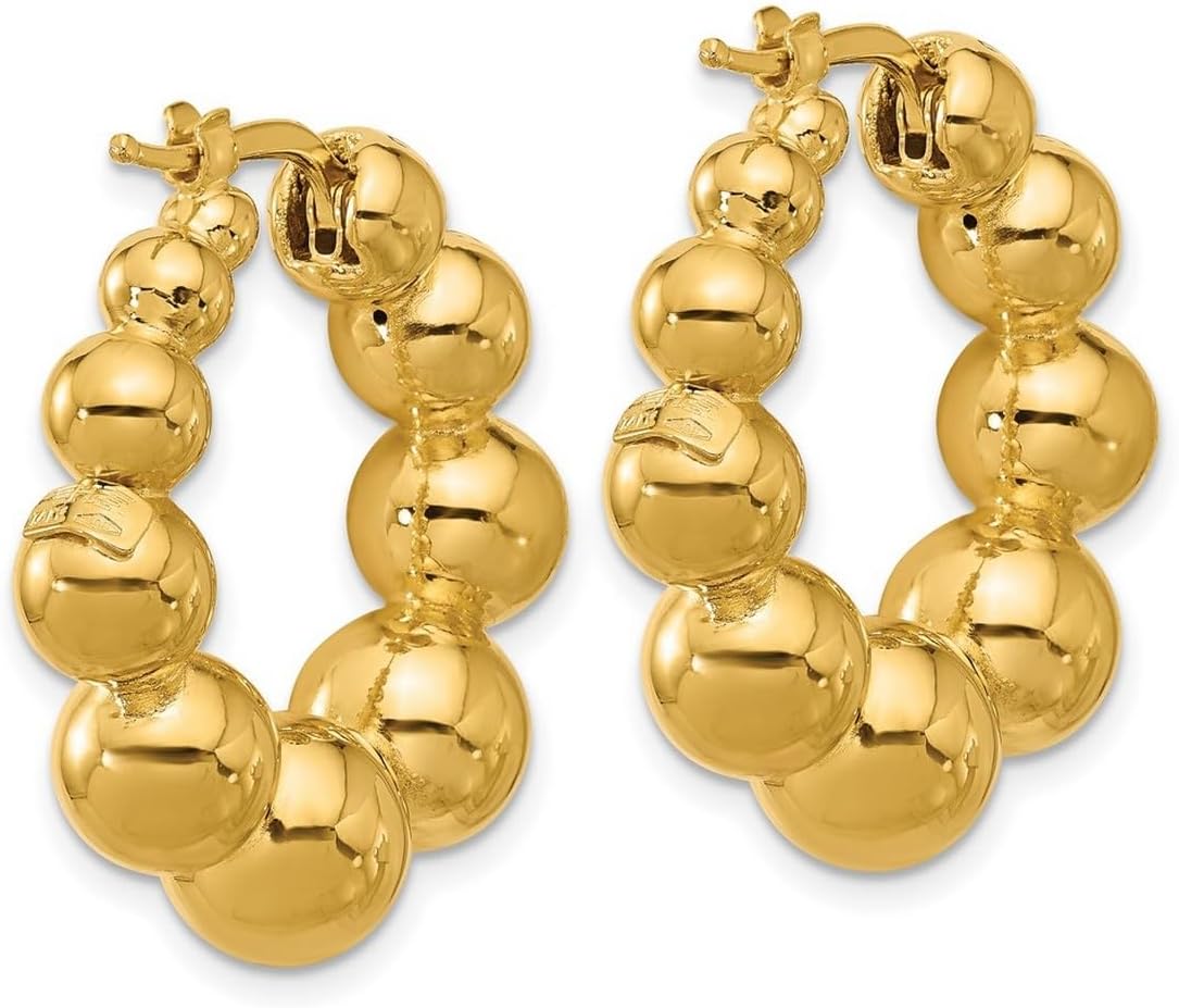 14k Solid Yellow Gold Medium Graduated Ball Hoop Earrings 29.4x29.5mm Wide 9mm Thick Ball Earring for Women